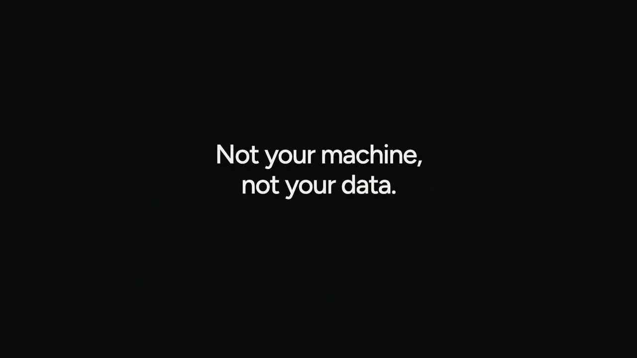 The closing card of the Pulse Local launch film, white text on black: Not your machine, not your data.